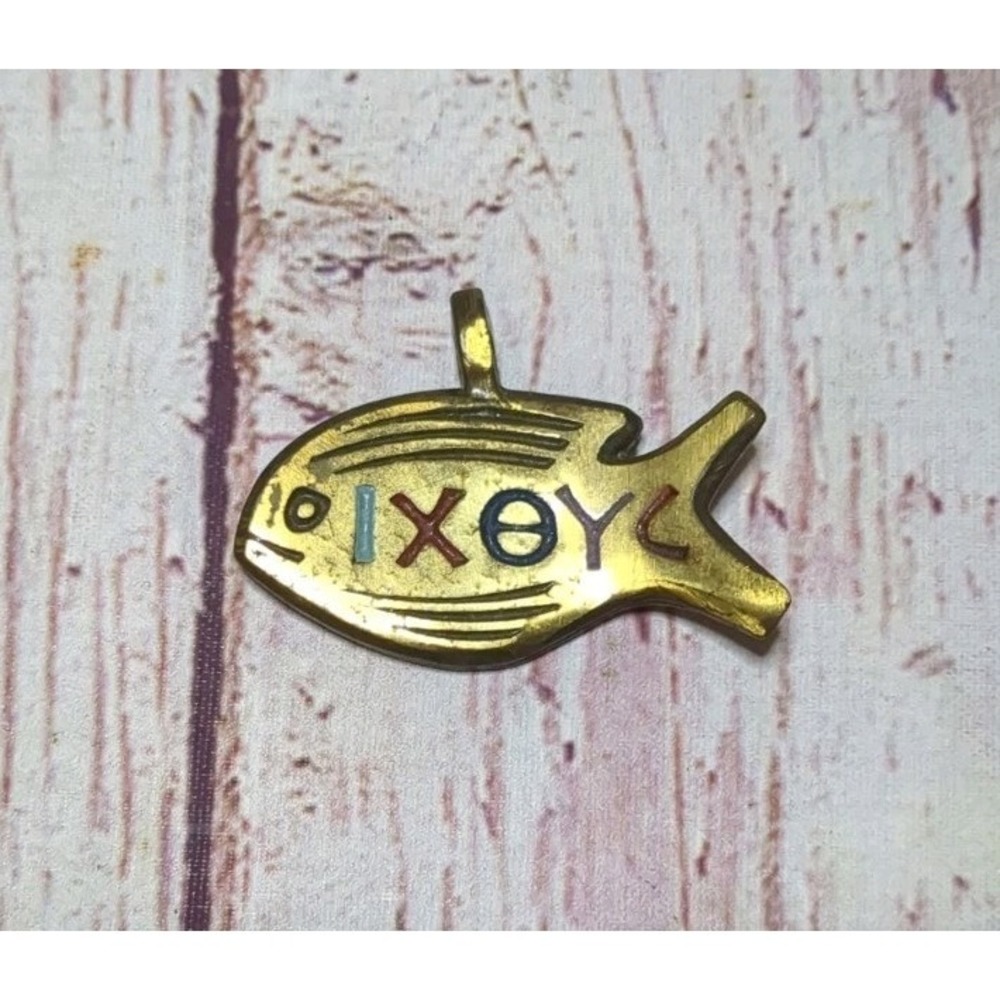 VTG Terra Sancta Guild Creations Inc 1969 Brass Fish Pendant Icthys Israel